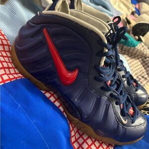 Nike Navy and Red Foamposite Athletic Shoes